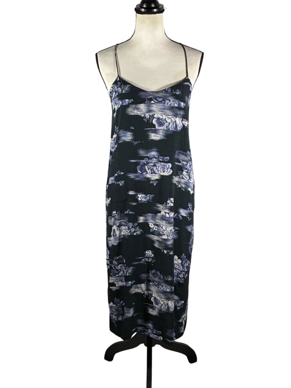 Tibi blurred dark Floral Print racer back slip Midi tank Dress Size 4 designer